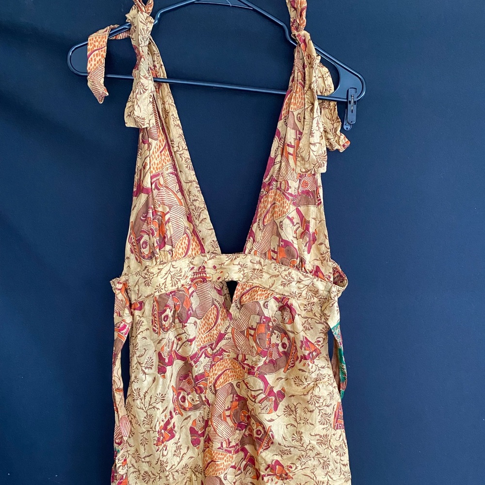 Maharani 100% Silk gold maxi lightweight summer dress, s/m, adjustable ties